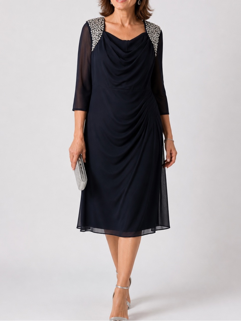 Alex Evenings Crystal Shoulders Blue Dress